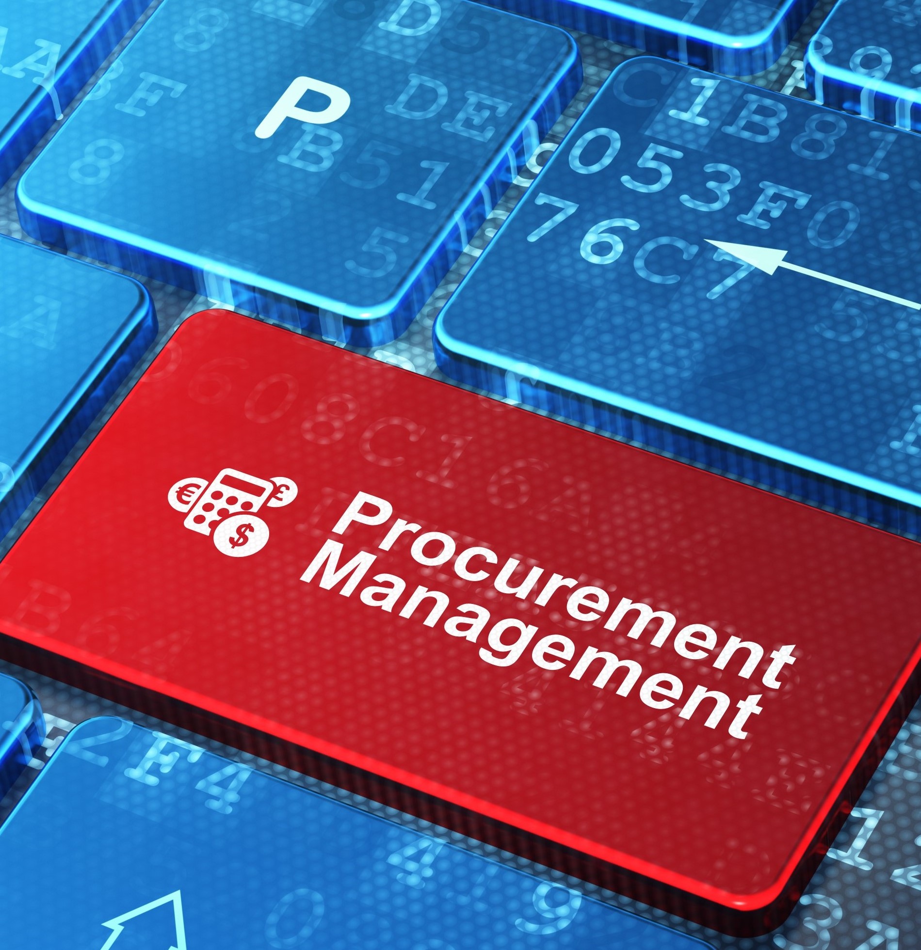 Finance concept: Calculator and Procurement Management on comput